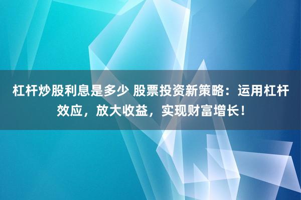 杠杆炒股利息是多少 股票投资新策略：运用杠杆效应，放大收益，实现财富增长！