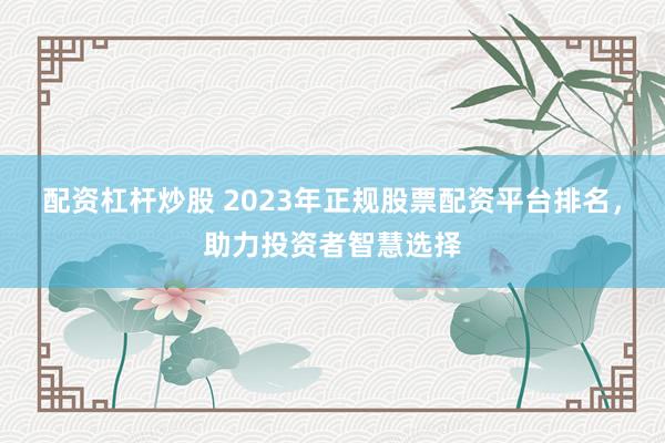 配资杠杆炒股 2023年正规股票配资平台排名，助力投资者智慧选择