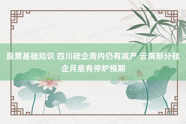 股票基础知识 四川硅企周内仍有减产 云南部分硅企月底有停炉预期